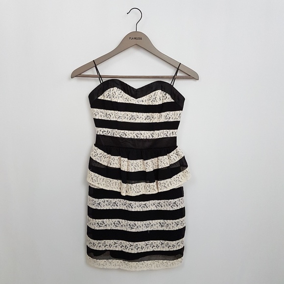 Guess Strapless Stripe Peplum Mini Dress size 1 - Picture 1 of 7